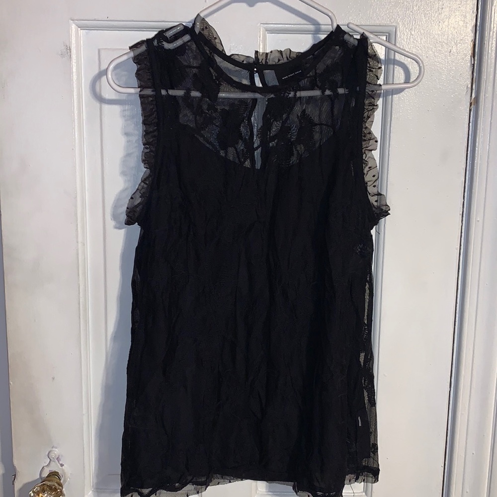 Black lace ruffled blouse